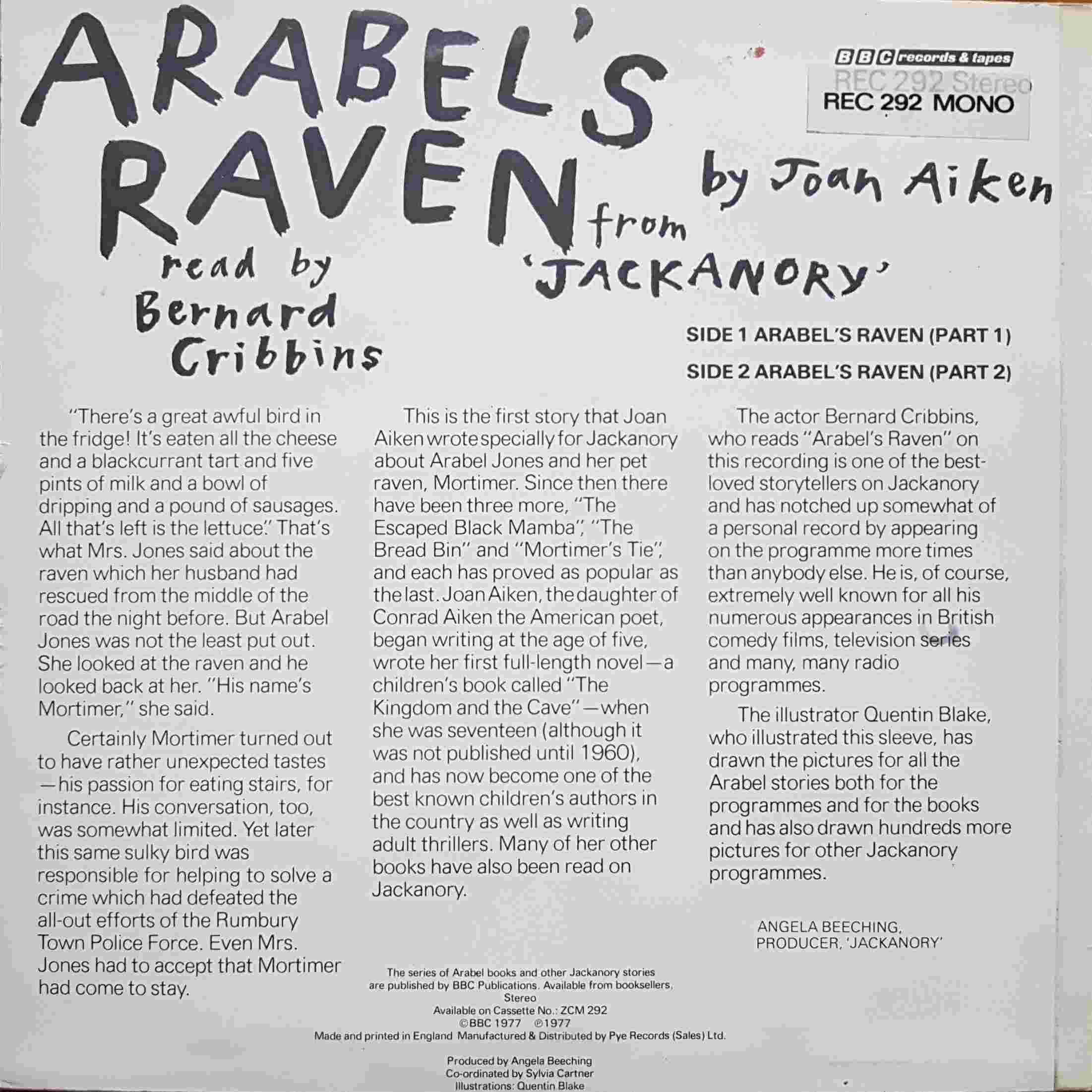 Picture of REC 292 Jackanory - Arabel's raven by artist Bernard Cribbins from the BBC records and Tapes library